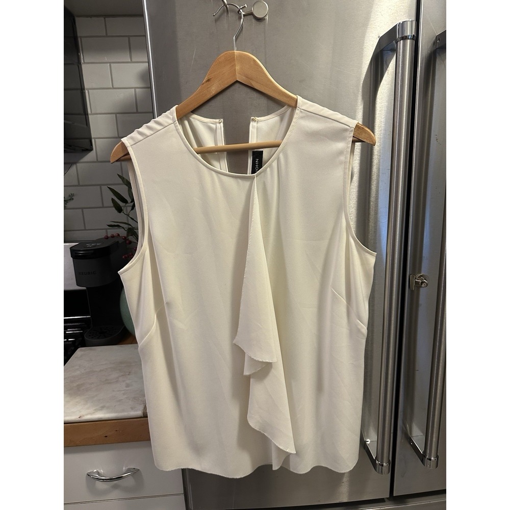St. John Cream Tuxedo Front Sleeveless Top L Lined Luxe Effortless